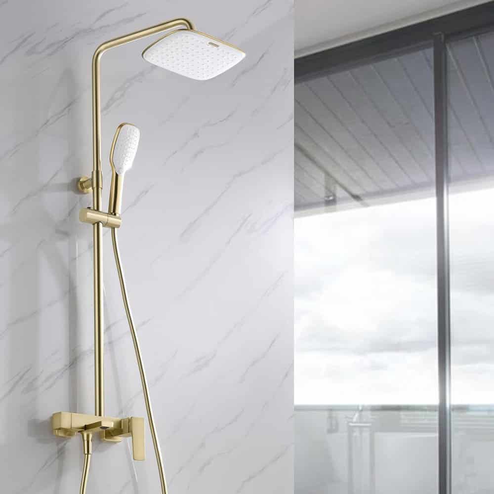 Exposed shower set with foldable bathtub spout - SO989 13 01 1 - brushed gold