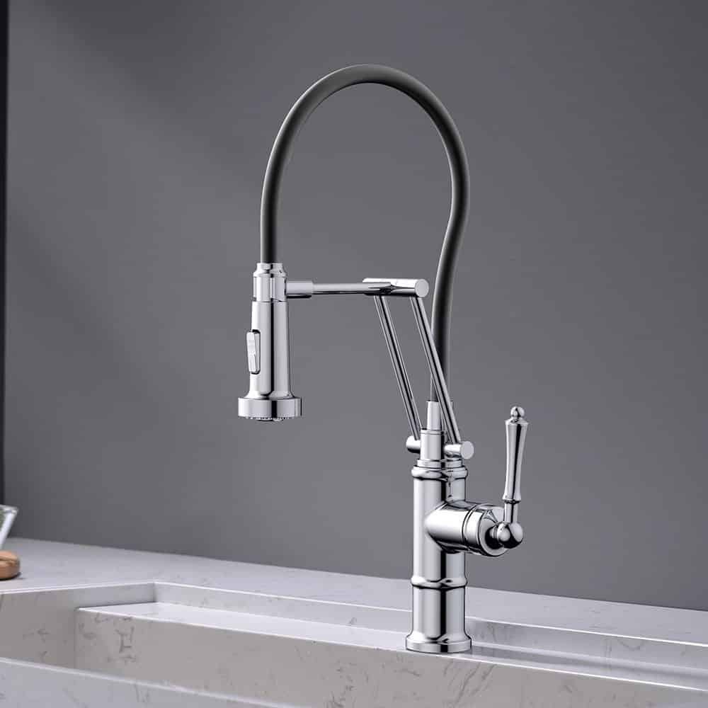 Fabricante y proveedor de grifo de cocina abatible de un solo orificio  KKFAUCET de China con resorte y rociador