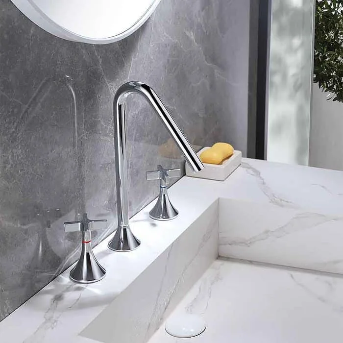 Brass modern pillar tap with cross handle - B672 04 - Image 6