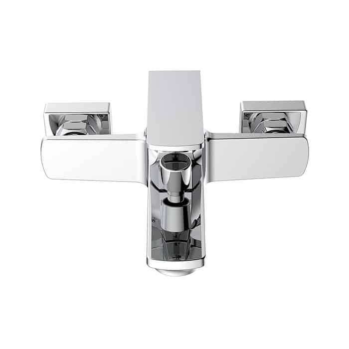 Geometric style exposed bathroom shower mixer with tub spout - Kelsile bathroom collection - chrome finish - white background - SO043 12 01 1 - 1