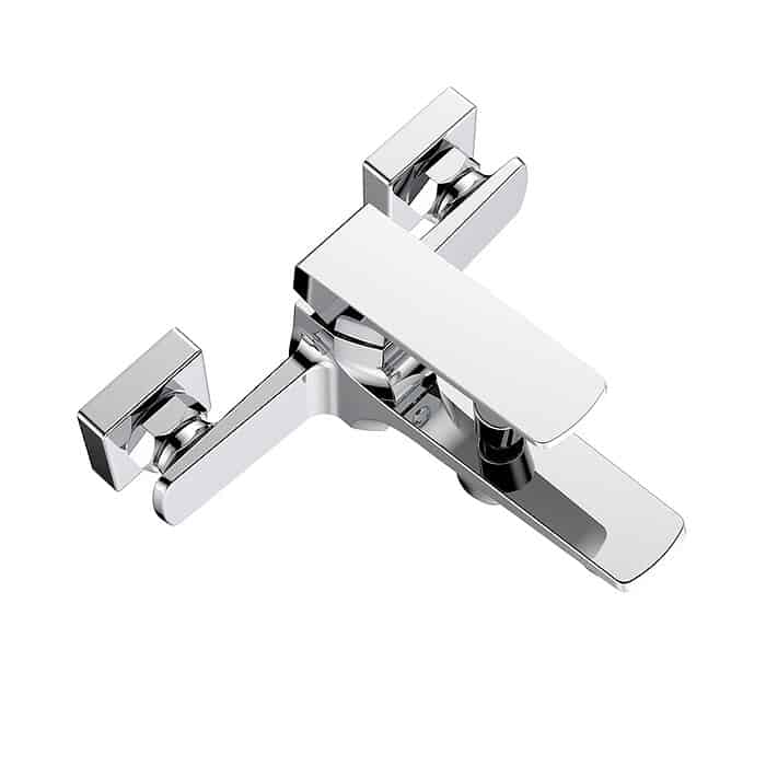 Geometric style exposed bathroom shower mixer with tub spout - Kelsile bathroom collection - chrome finish - white background - SO043 12 01 1 - 2