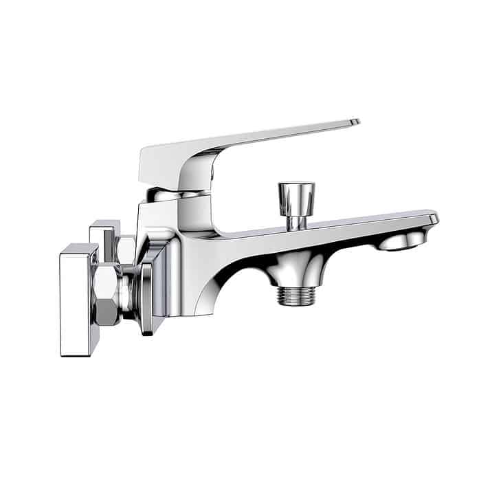 Geometric style exposed bathroom shower mixer with tub spout - Kelsile bathroom collection - chrome finish - white background - SO043 12 01 1 - 3