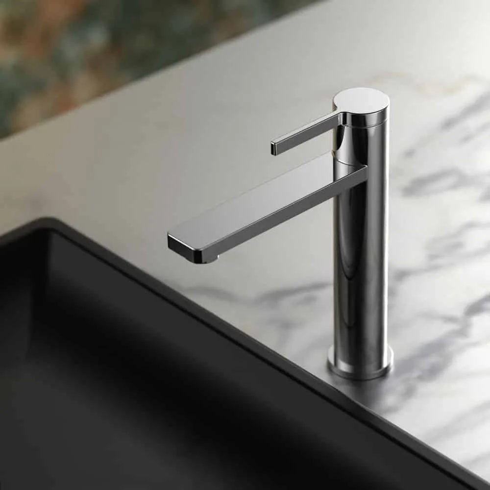 Bathroom tap with square spout and round body - B068 01 01 1 - chrome