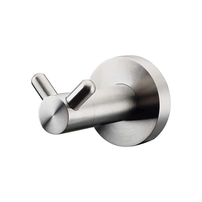 Brushed steel round style dual robe hook - A015 06 16 2