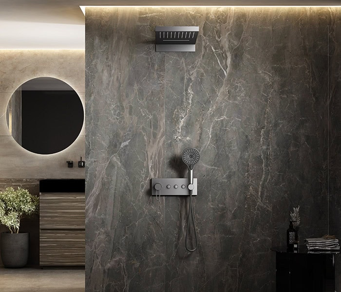 SC762 built in thermostatic shower system with push button mixer and wall rain shower head 700&600