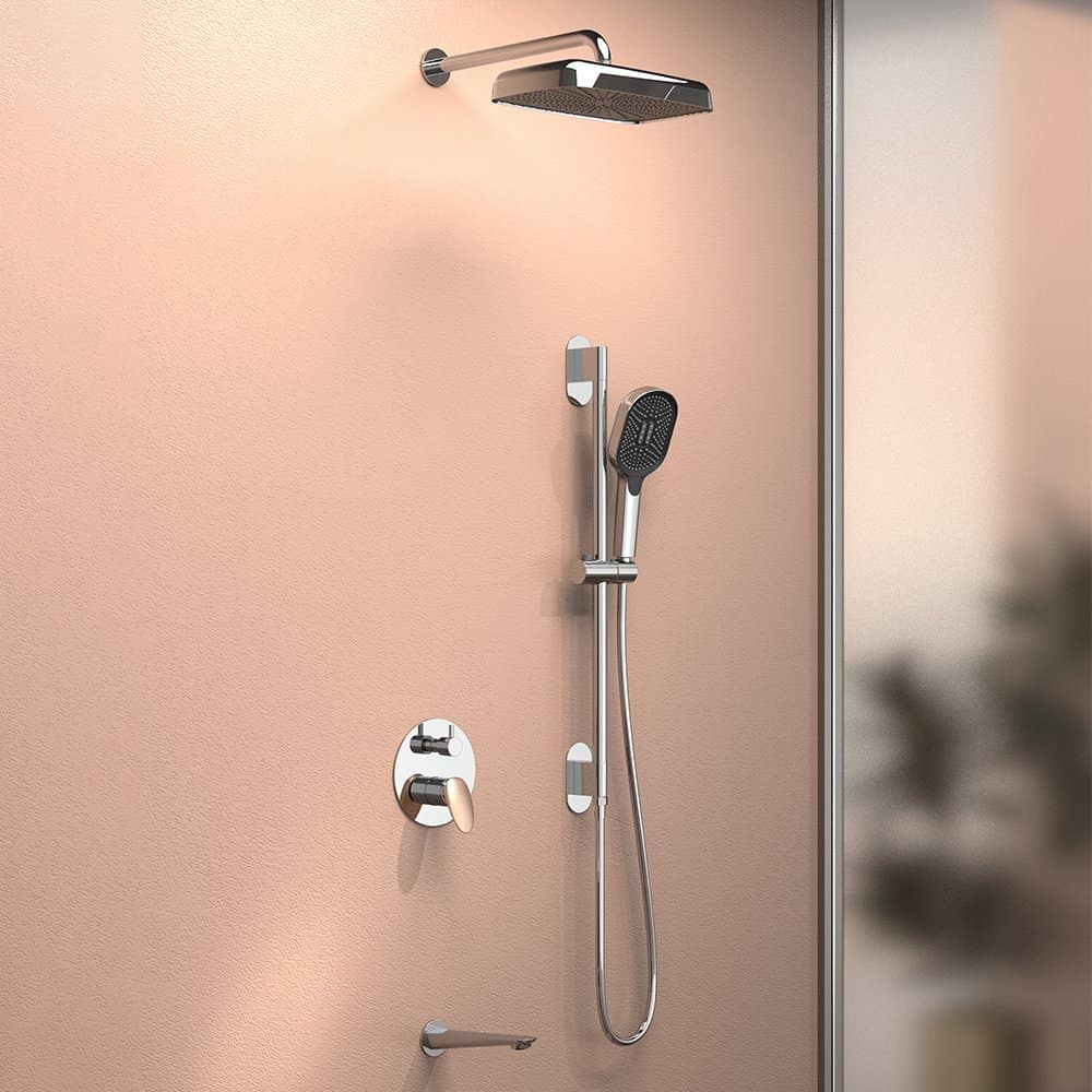 Chrome Wall Mounted Thermostatic Bath Shower Mixer Tap & Rigid Riser Kit – Square Rain Head