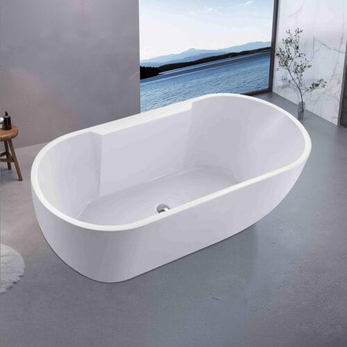 63 Inch White Freestanding Acrylic Bathtub