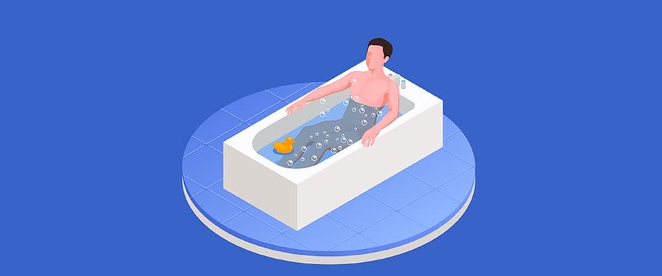 A man Take a bath in the tub