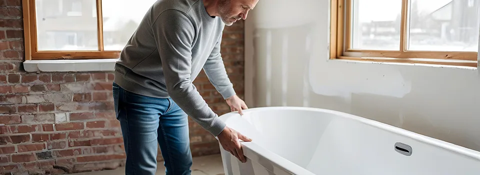 Checking your new bathtub for any cracks or damage Checking your new bathtub for any cracks or damage