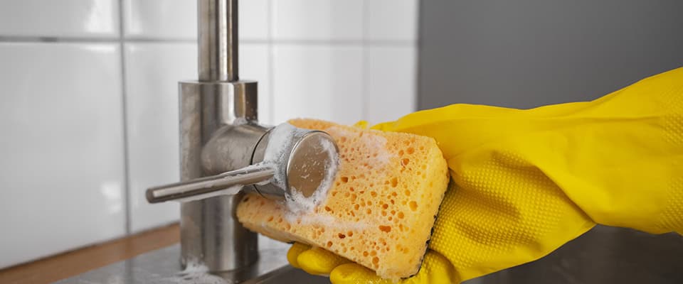 Daily cleaning for kitchen taps with soap Daily cleaning for kitchen taps with soap