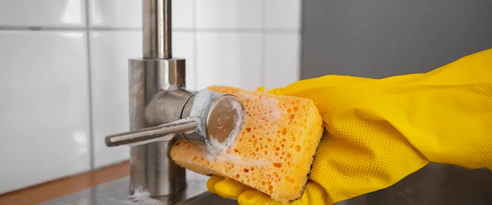 Daily cleaning for kitchen taps with soap Daily cleaning for kitchen taps with soap