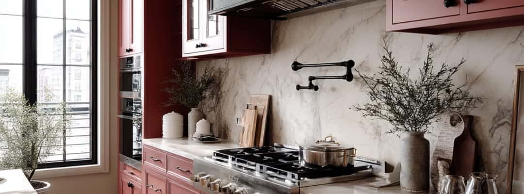Matte black pot filler in kitchen