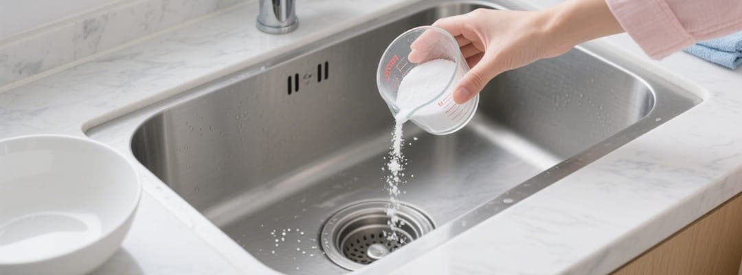 Pour half of cup of baking soda down the sink drain