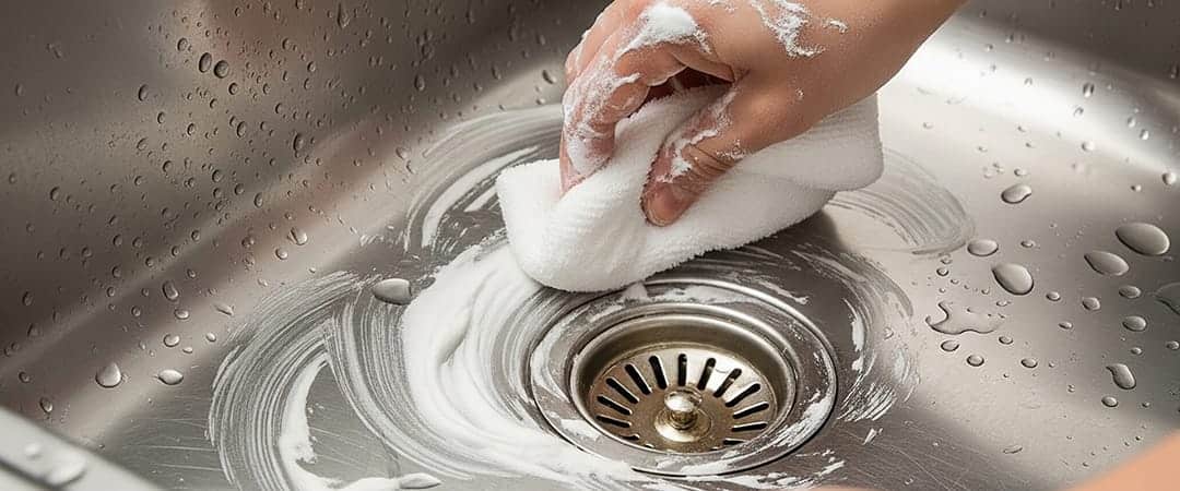 Wipe Your Stainless Steel Kitchen Sink with a Baking Soda Paste Wipe Your Stainless Steel Kitchen Sink with a Baking Soda Paste