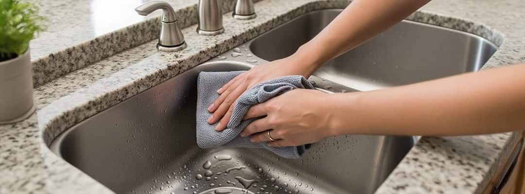 Wipe the surface of the stainless steel sink dry with a soft cloth Wipe the surface of the stainless steel sink dry with a soft cloth-maintain your kitchen sink