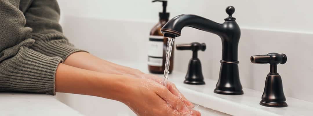 Black widespread faucet with hot and cold mixer Black widespread faucet with hot and cold mixer