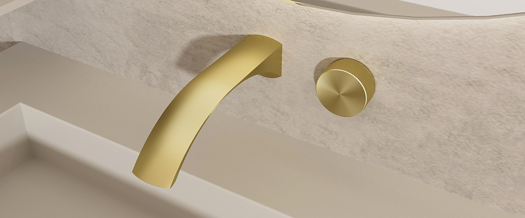 Brushed gold wall mounted faucet with knob handle – B030