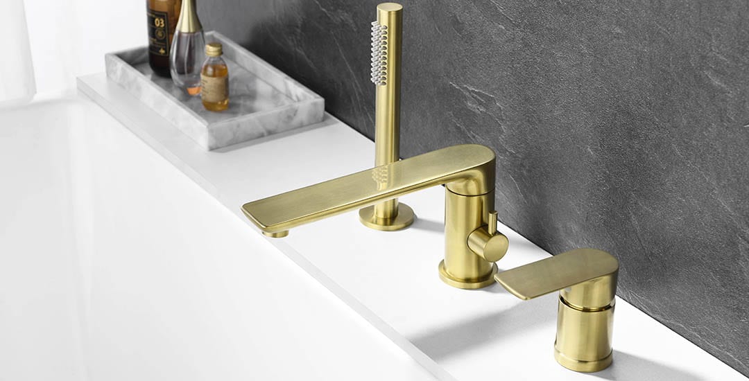 Choose Deck-Mounted or Floor-Mounted :Deck-mounted tub faucet in gold finish - SB571 12 43 1