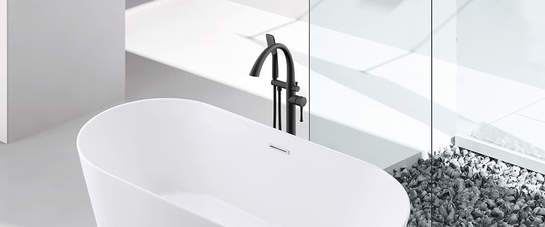 High-arc floor-mounted tub faucet with handheld shower - SF285