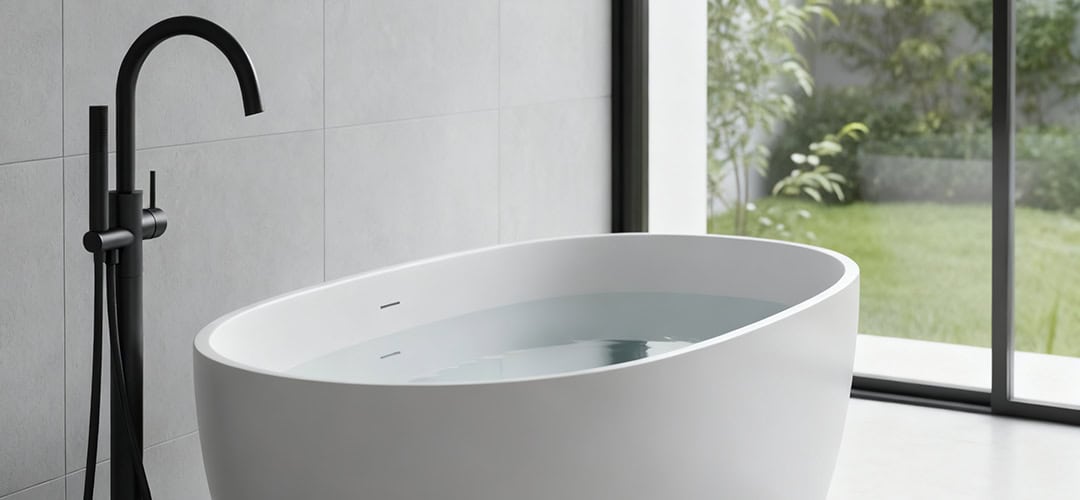 Matte black floor-mounted tub faucet