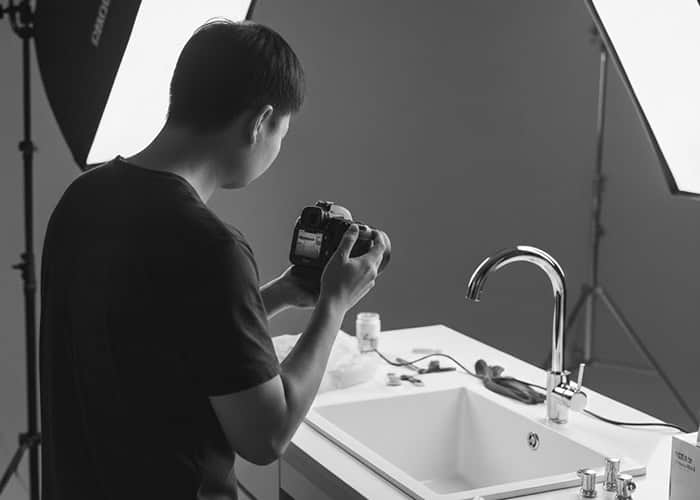 Filming a kitchen faucet installation video Filming a kitchen faucet installation video