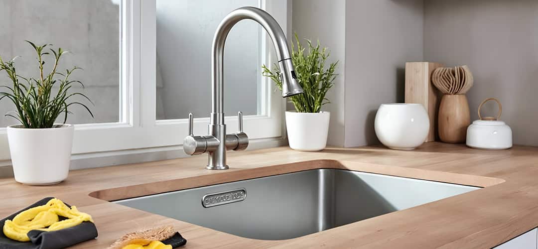 Stainless steel kitchen undermount sink for wooden countertop