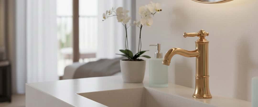 The faucet next to the dressing table