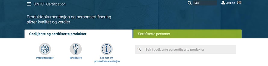 The website to check SINTEF certification