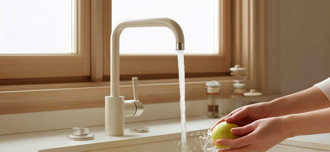 White kitchen faucet for washing lemon