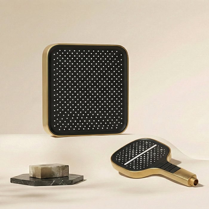 Brushed gold hand shower and shower head