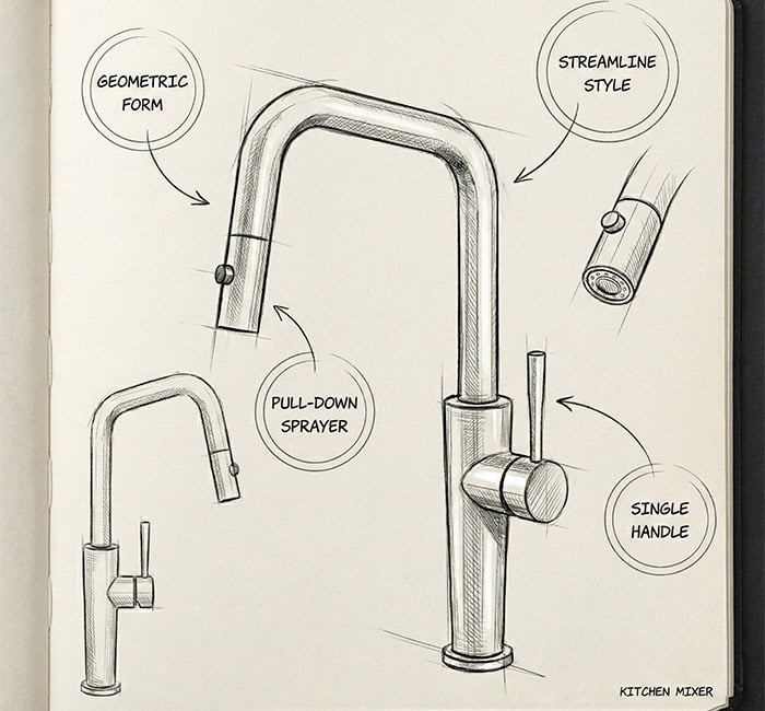 K821D01 pull down kitchen faucet free-hand sketch