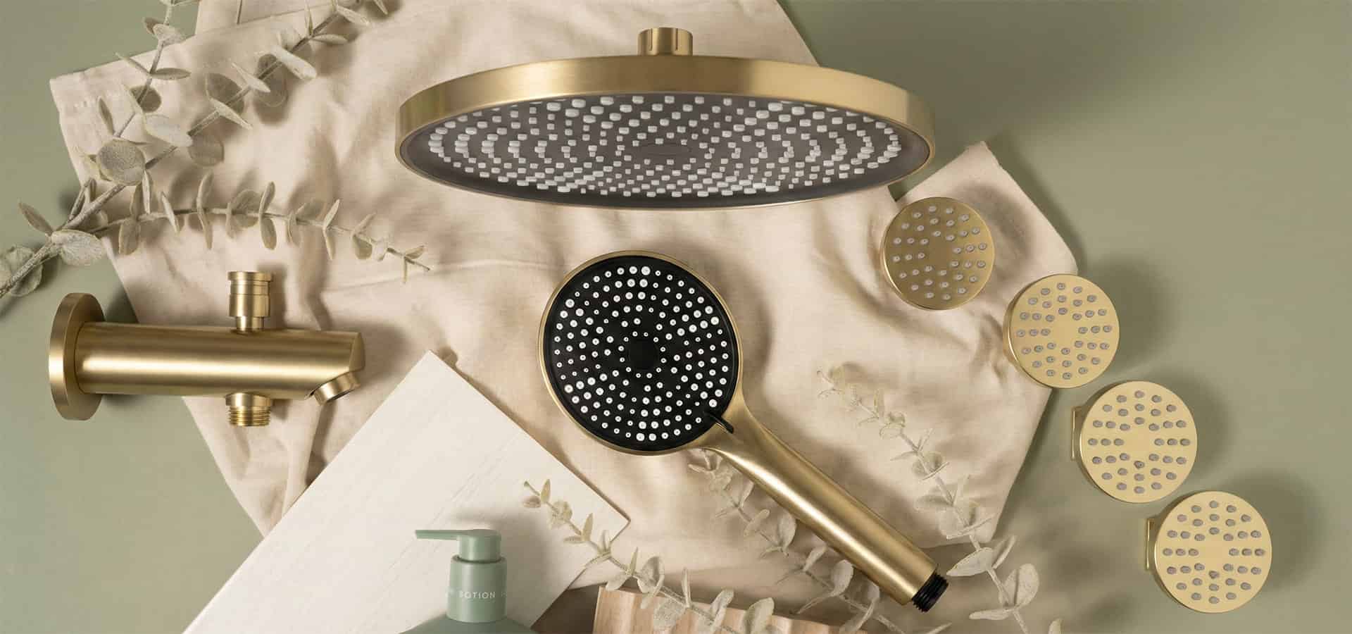 Round type brushed gold shower accessories family