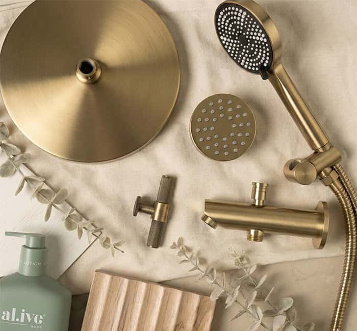 Round type brushed gold shower accessories list with the same finish