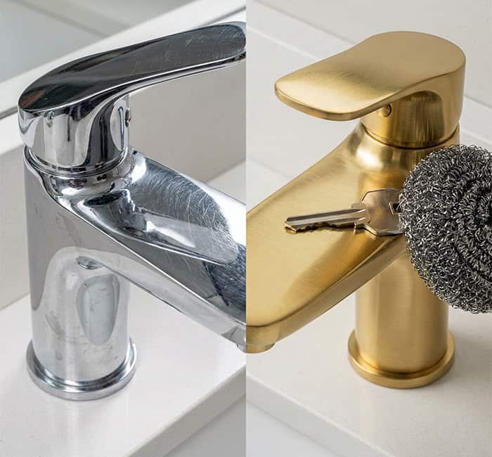 comparing faucet surface treatments comparing faucet surface treatments - chrome vs PVD brushed gold