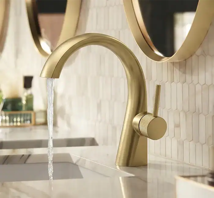 B030 Brushed gold basin mixer with knurled handle