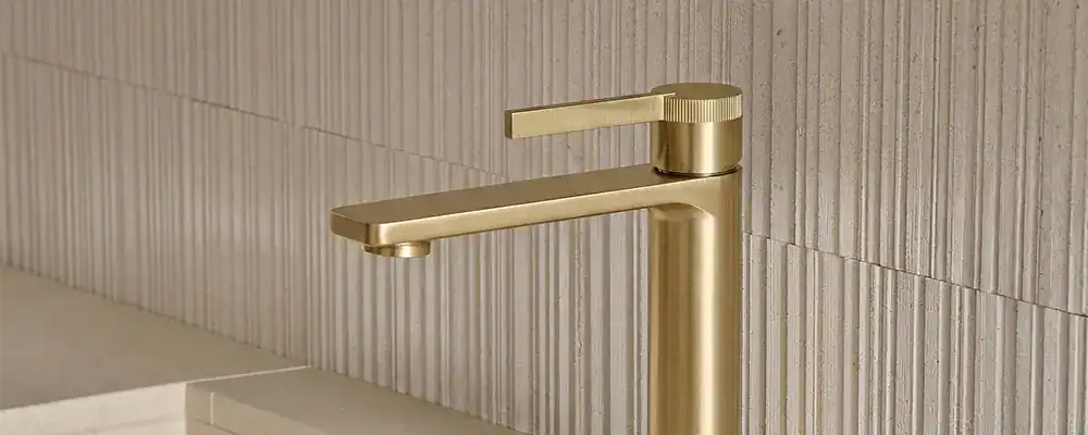 Knurled handle brushed gold basin tap B1003 01