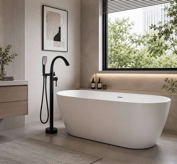 Freestanding bath filler and bathtub Freestanding bath filler and bathtub