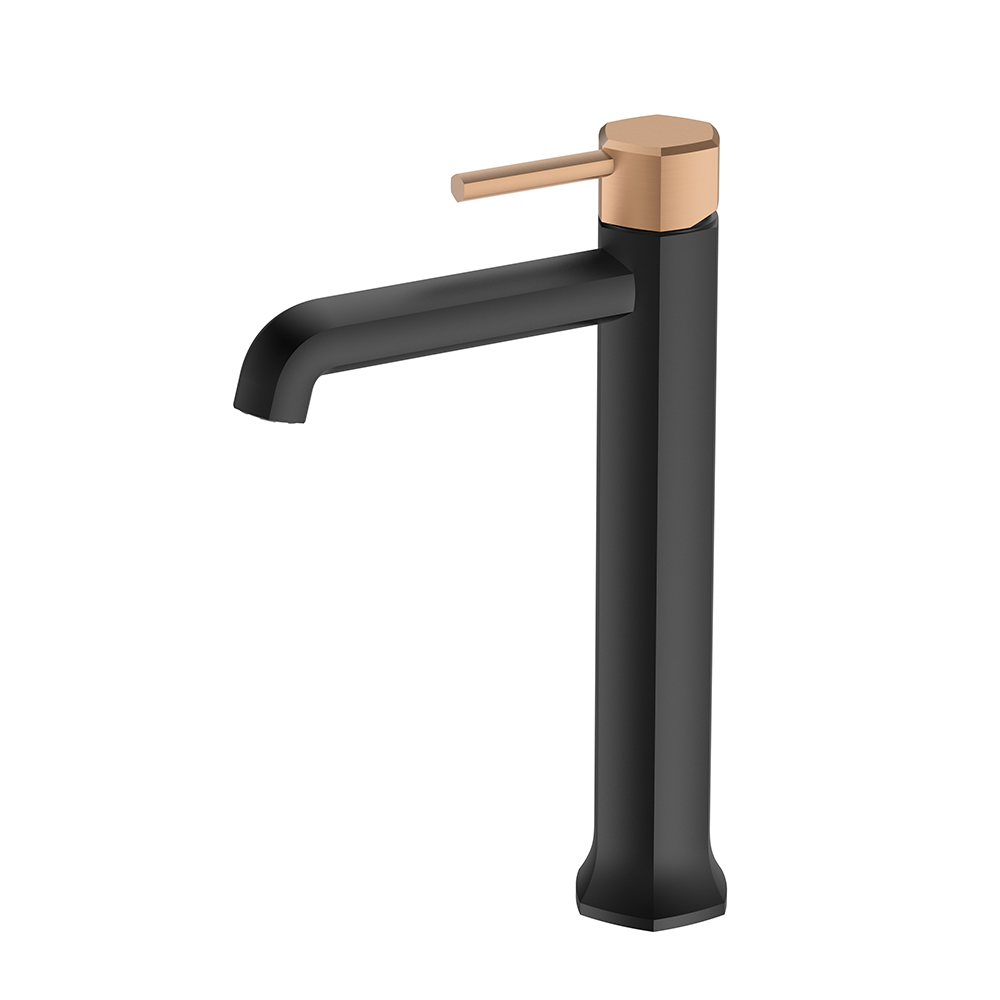 Tall Vessel bathroom faucet with hexagonal design