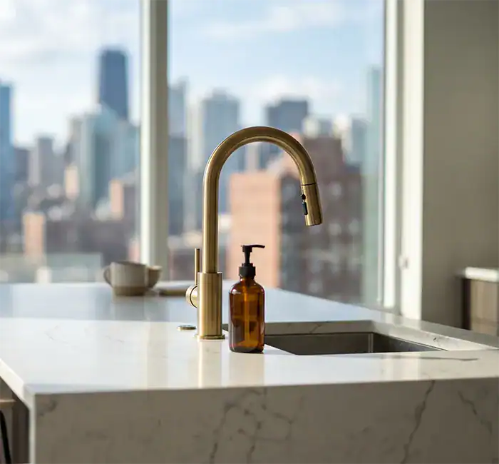 Luxuryhome kitchen faucet in a Chicago multi-family apartment