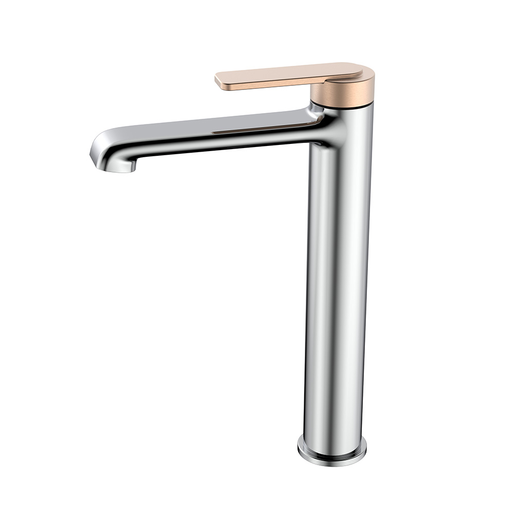Dual-Tone vessel bathroom faucet with flat spout